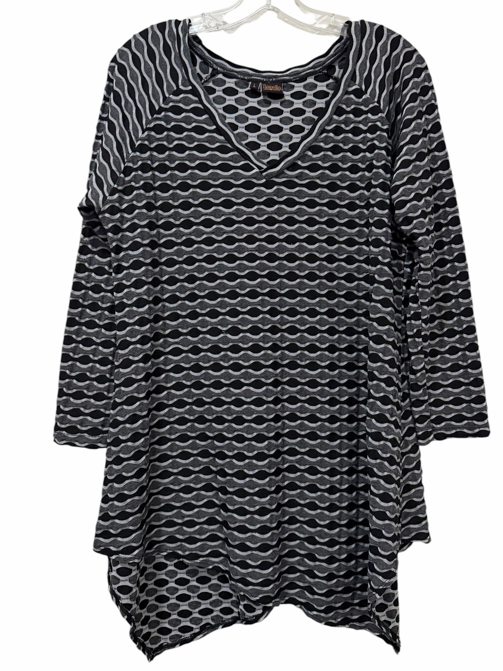 Tianello Large Black and White Lagenlook Indie Boho Blouse 3/4 Sleeve B3